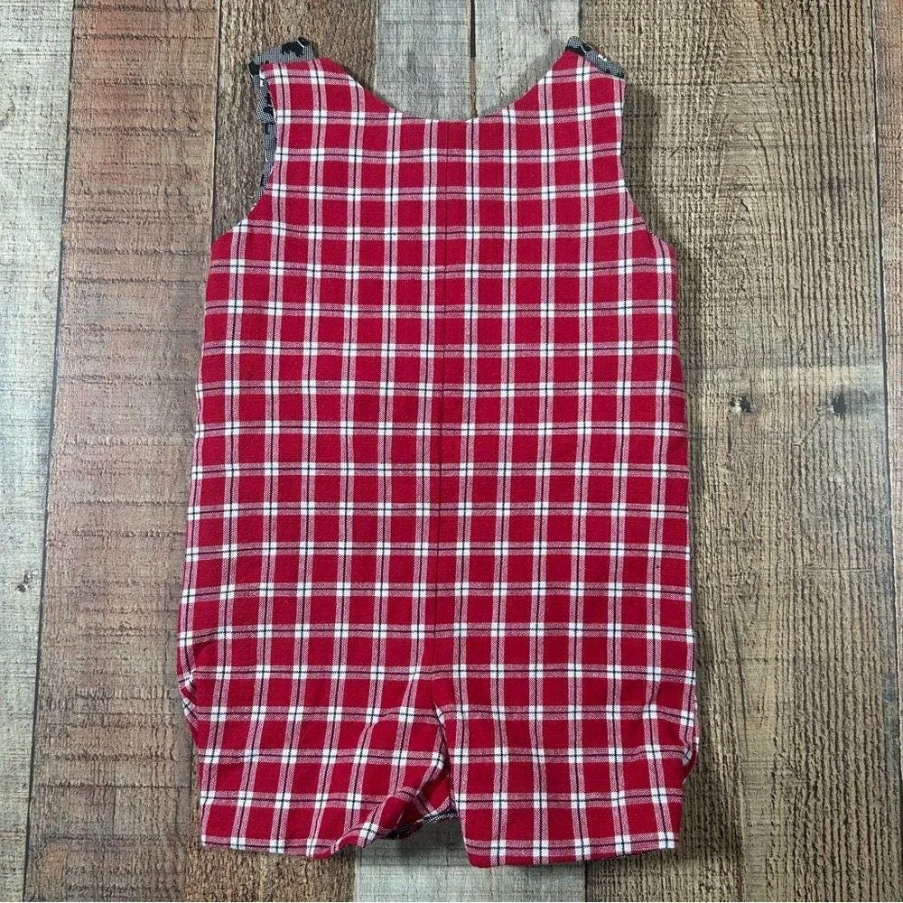 Hand Smocked Baby Romper 3 Months Scottie Dog Plaid Handmade Lined Vintage